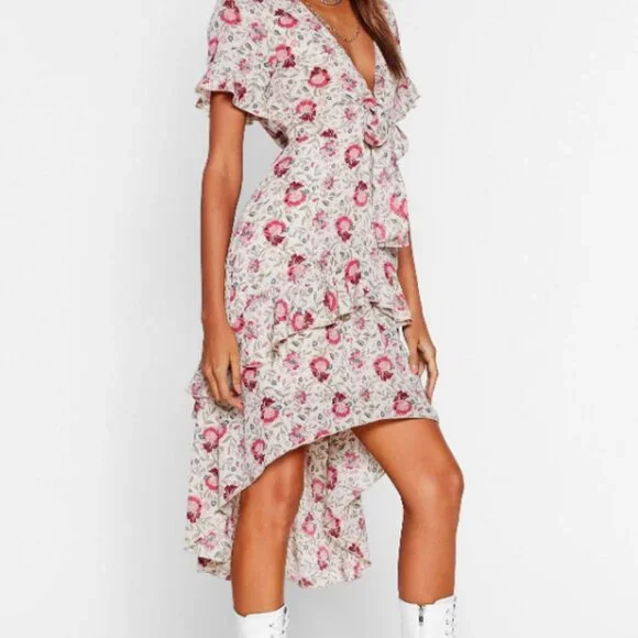 nasty gal floral midi dress NWT Nasty Gal | Floral V-Neck High Low Midi